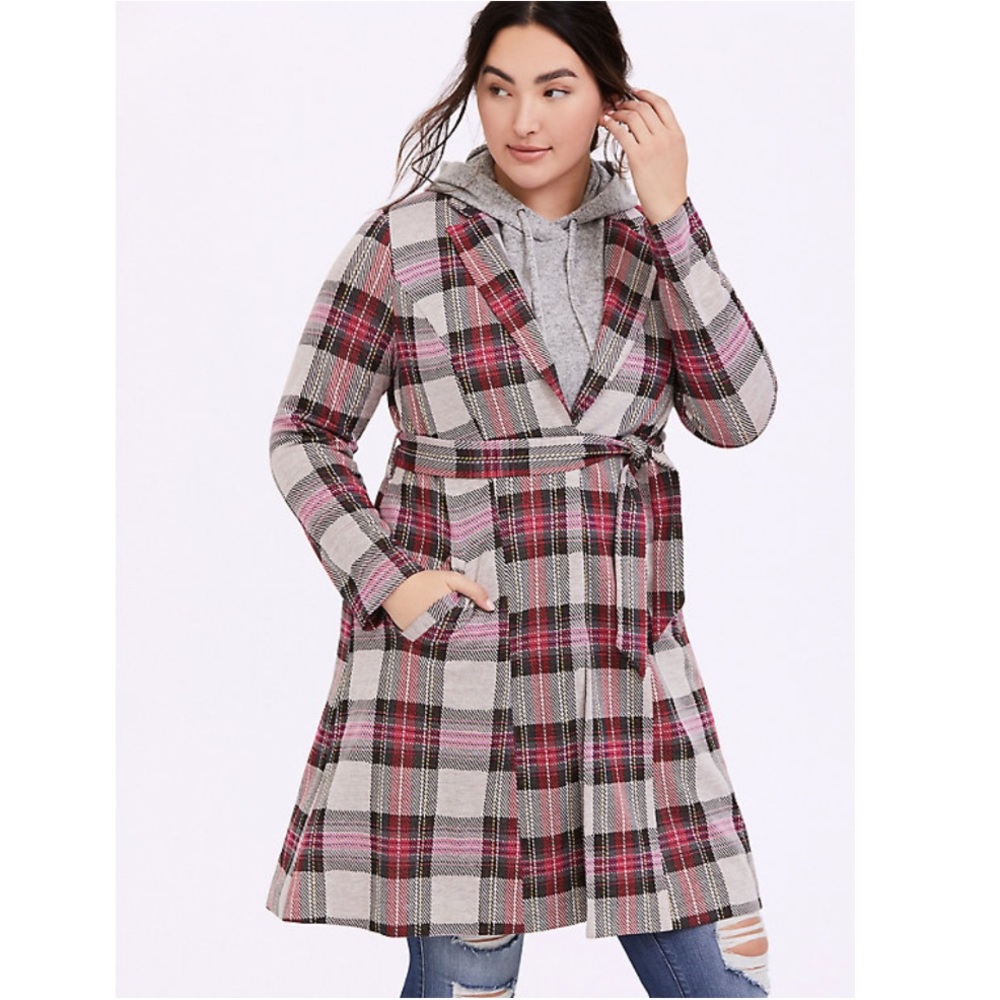 Torrid PINK PLAID LONGLINE BLAZER lightweight coat
